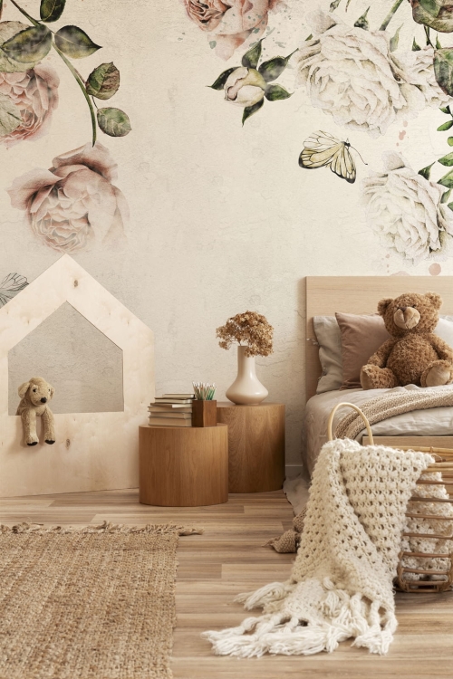 Rose Dream White fototapeta w róże do pokoju dziecięcego lub salonu - na wymiar