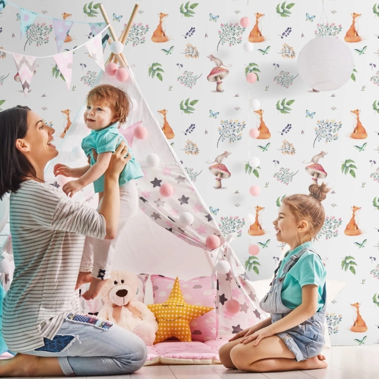 Fototapeta na wymiar do pokoju dziecięcego Little Fox lisy myszki i grzyby