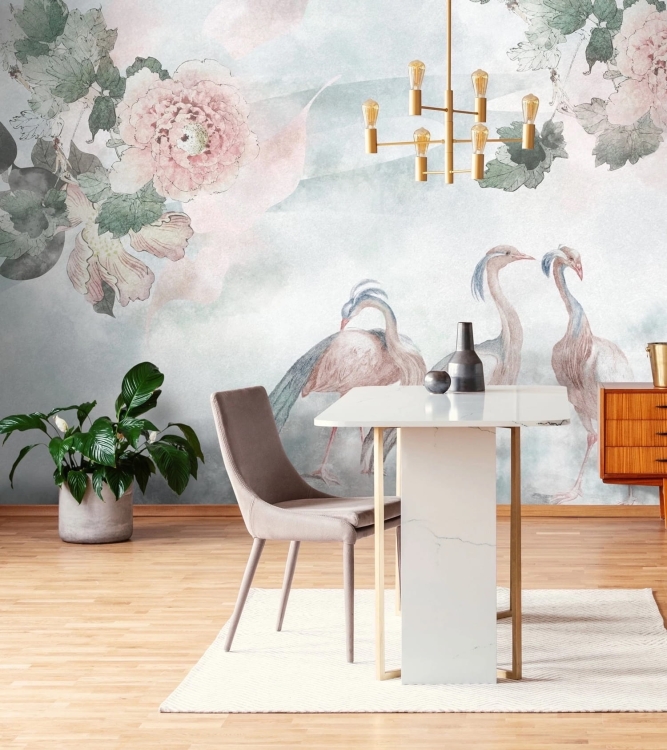 Rajskie ptaki i kwiaty fototapeta do sypialni lub pokoju dziecięcego Eden - na wymiar