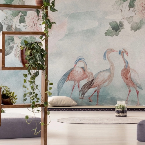 Rajskie ptaki i kwiaty fototapeta do sypialni lub pokoju dziecięcego Eden - na wymiar