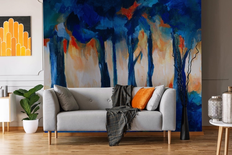 Grove Wall Art oryginalna fototapeta na fizelinie abstrakcyjny obraz granatowe drzewa - wymiar indywidualny