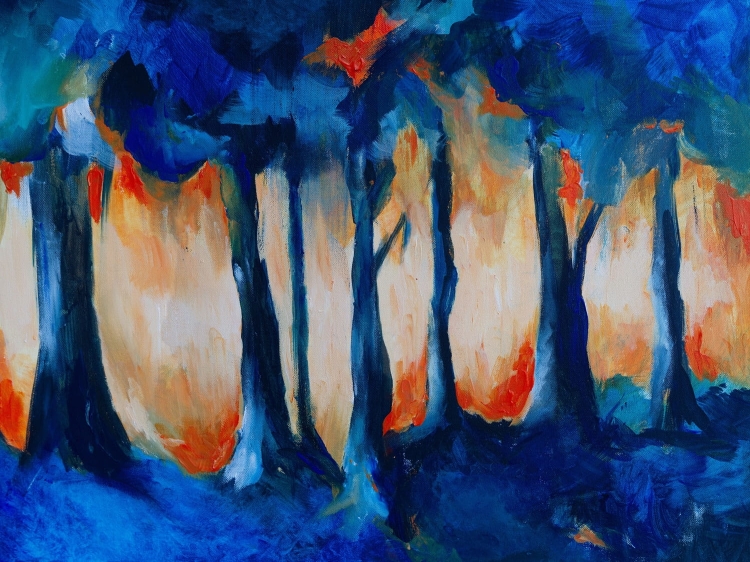 Grove Wall Art oryginalna fototapeta na fizelinie abstrakcyjny obraz granatowe drzewa - wymiar indywidualny