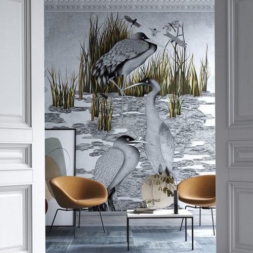 Lago dzikie ptaki w szuwarach Wonderwall fototapeta na fizelinie na wymiar