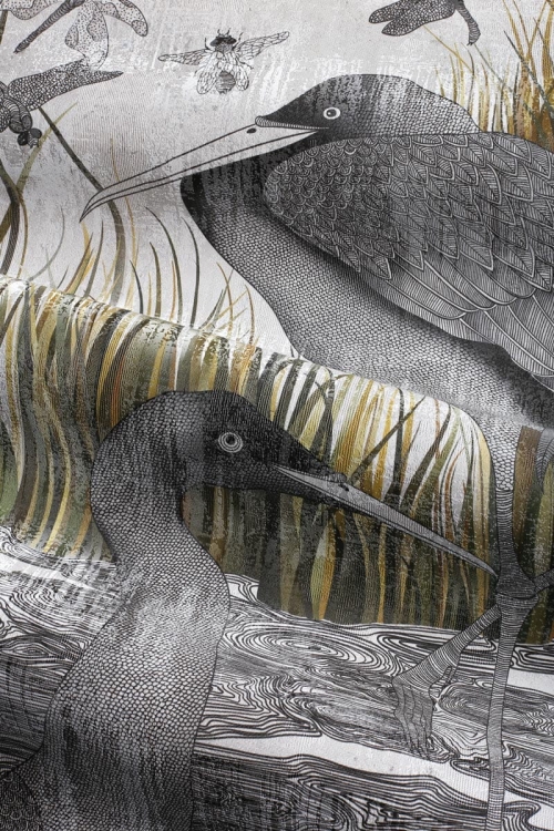 Lago dzikie ptaki w szuwarach Wonderwall fototapeta na fizelinie na wymiar