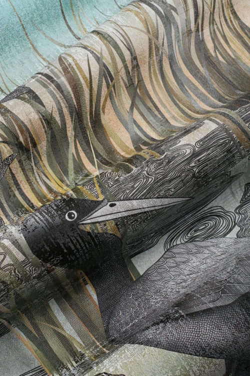 Lago dzikie ptaki w szuwarach Wonderwall fototapeta na fizelinie na wymiar