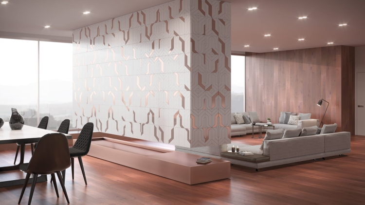L'Antic Colonial Focus White Copper kamienna mozaika geometryczna ze miedzianym akcentem