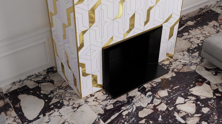 L'Antic Colonial Focus White Gold kamienna mozaika geometryczna ze złotym akcentem