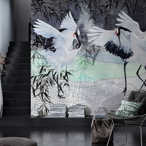 Storks Wonderwall Studio tańczące żurawie tapeta ścienna na fizelinie w nowoczesnym stylu