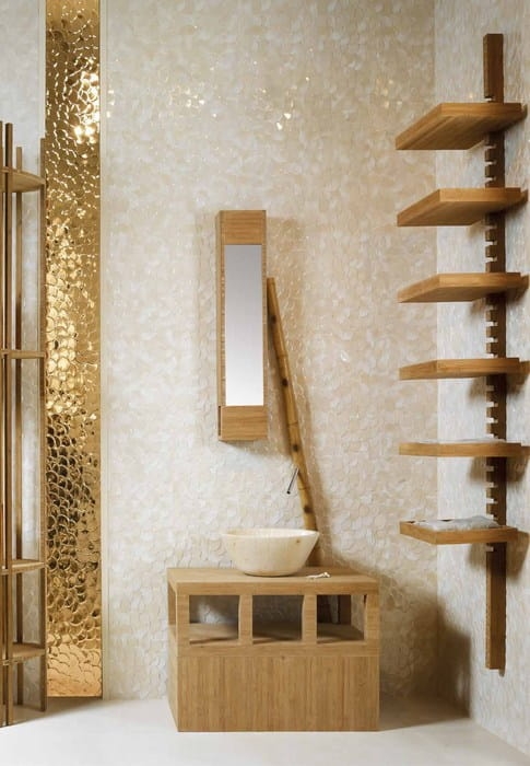 Aparici Nordic Gold Shell dekoracyjne płytki ścienne 29,75x89,46 złota łuska połysk