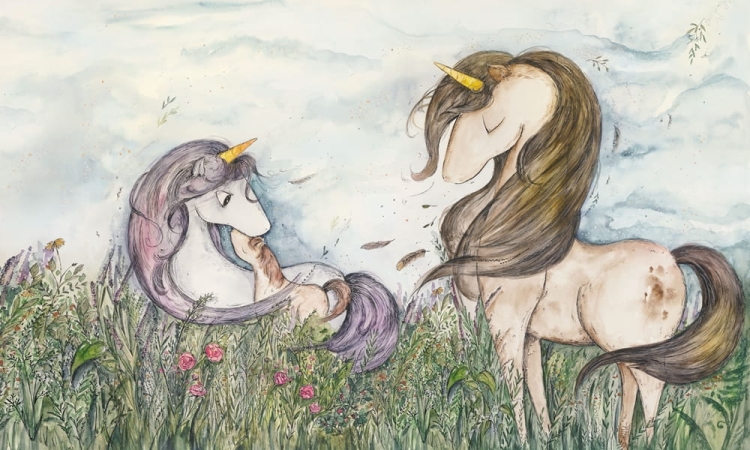 Rodzina jednorożców baśniowa fototapeta ścienna do pokoju dziecka na wymiar