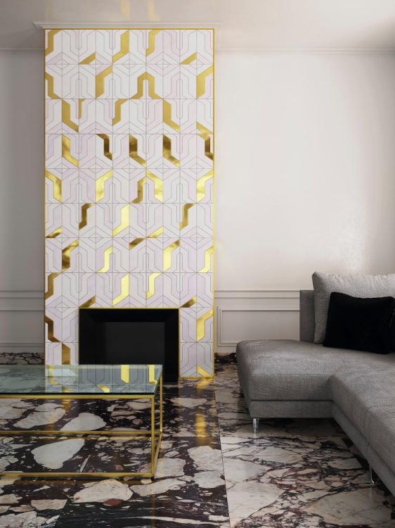 L'Antic Colonial Focus White Gold kamienna mozaika geometryczna ze złotym akcentem