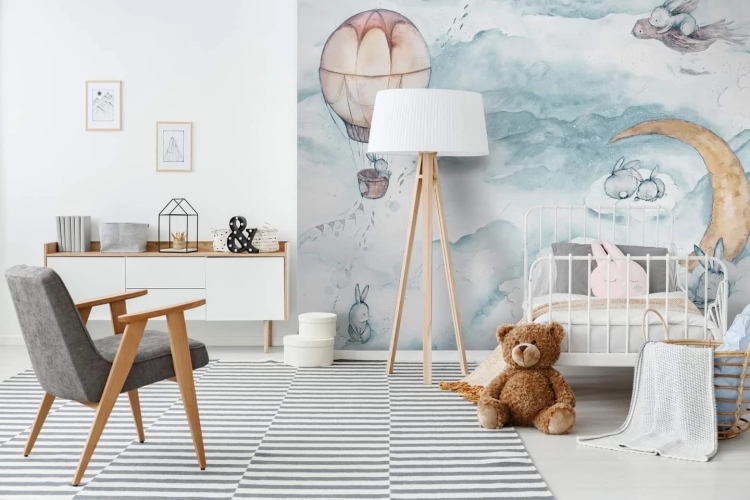 Baśniowa podróż króliki i księżyc fototapeta ścienna do pokoju dziecięcego na wymiar