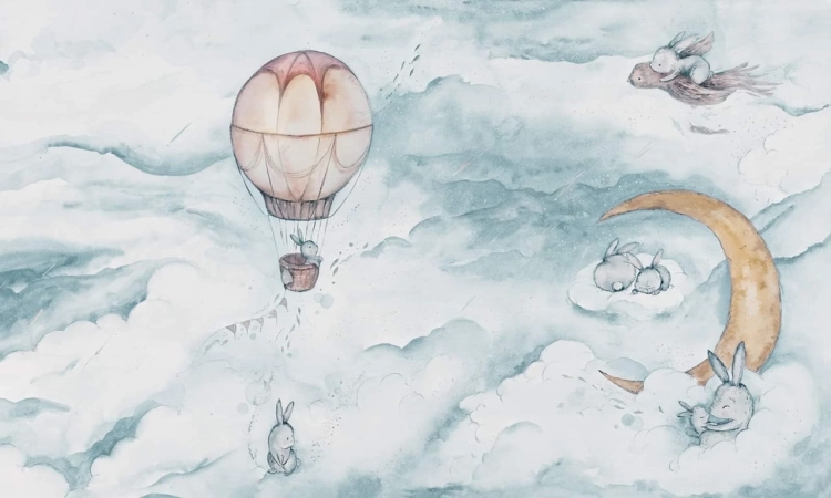 Baśniowa podróż króliki i księżyc fototapeta ścienna do pokoju dziecięcego na wymiar