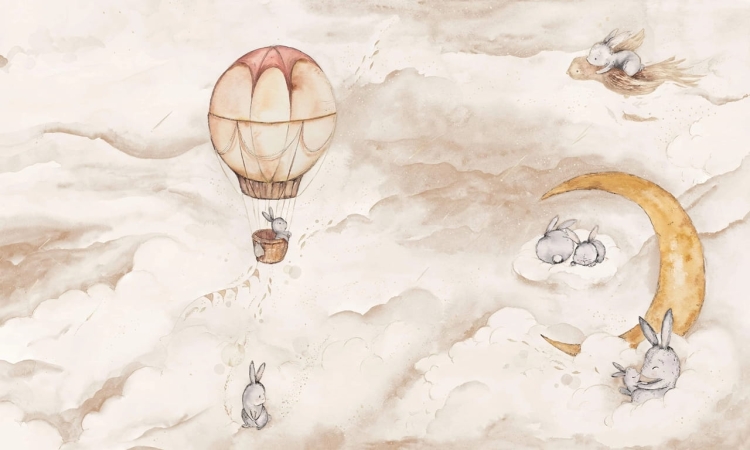 Baśniowa podróż króliki i księżyc fototapeta ścienna do pokoju dziecięcego na wymiar