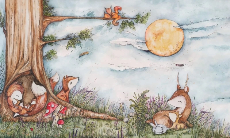 Liski w lesie piękna fototapeta ścienna do pokoju dziecięcego na wymiar