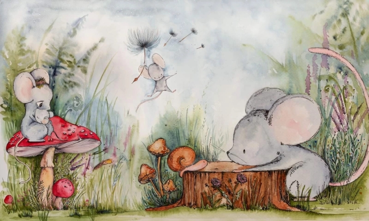 Myszki w lesie kolorowa fototapeta ścienna do pokoju dziecięcego na wymiar