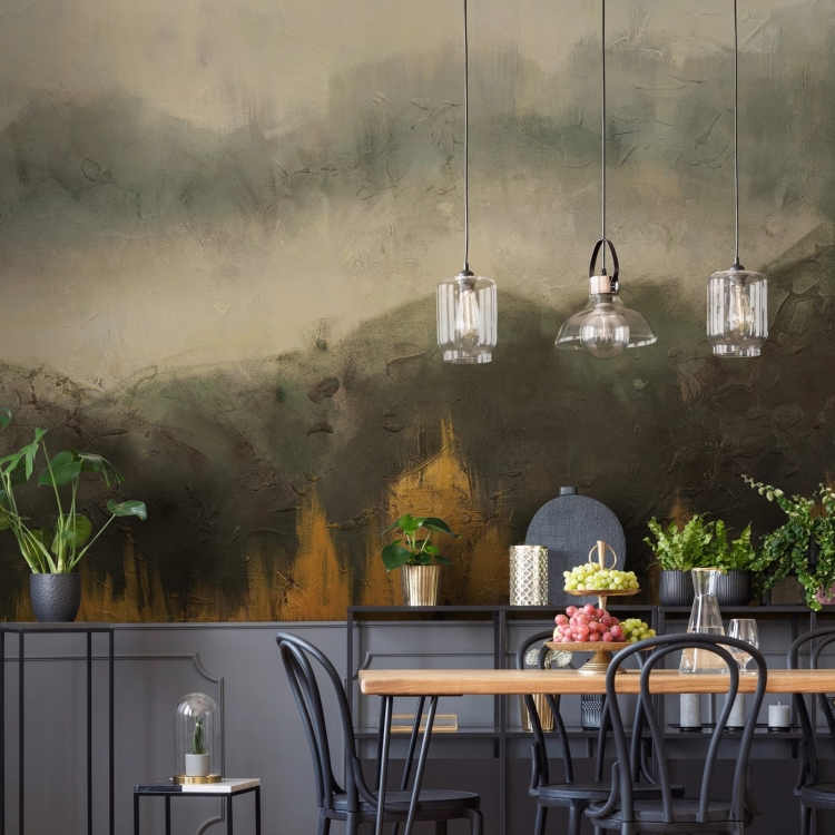 Jesienny pejzaż górski olej na płótnie - fototapeta na wymiar mgliste szczyty