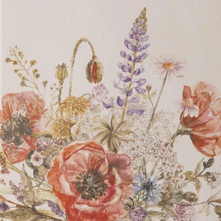 Bukiety polnych kwiatów maki chabry łopian - kolorowa fototapeta na wymiar indywidualny