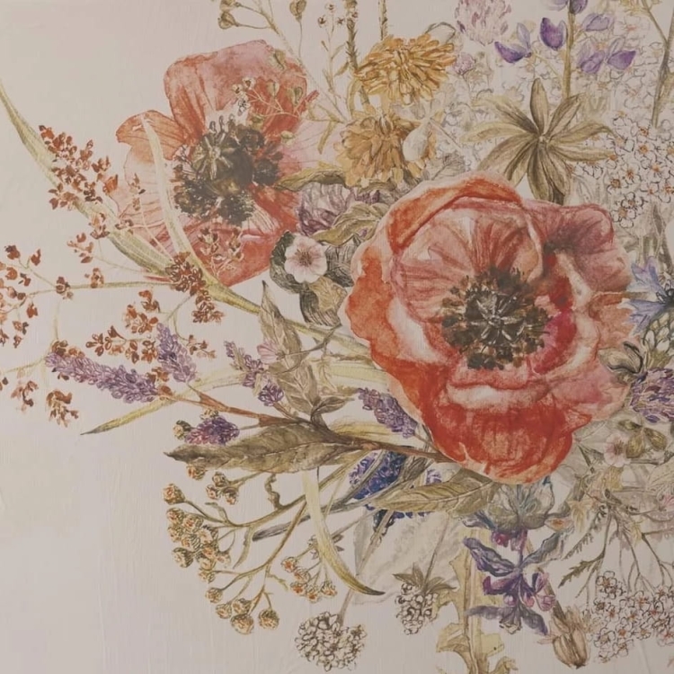 Bukiety polnych kwiatów maki chabry łopian - kolorowa fototapeta na wymiar indywidualny