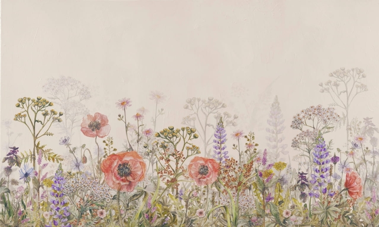 Polne kwiaty maki chabry wrotycz - piękna kolorowa fototapeta na wymiar indywidualny