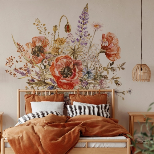 Bukiet polnych kwiatów rustykalna fototapeta boho na wymiar indywidualny