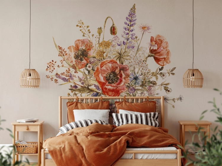 Bukiet polnych kwiatów rustykalna fototapeta boho na wymiar indywidualny