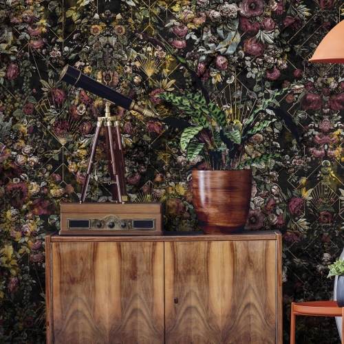 Drobne kwiaty na czarnym tle fototapeta na wymiar Opulence Glamour Black