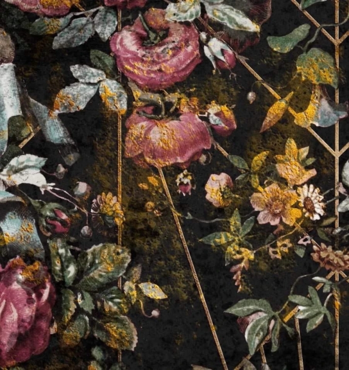 Drobne kwiaty na czarnym tle fototapeta na wymiar Opulence Glamour Black