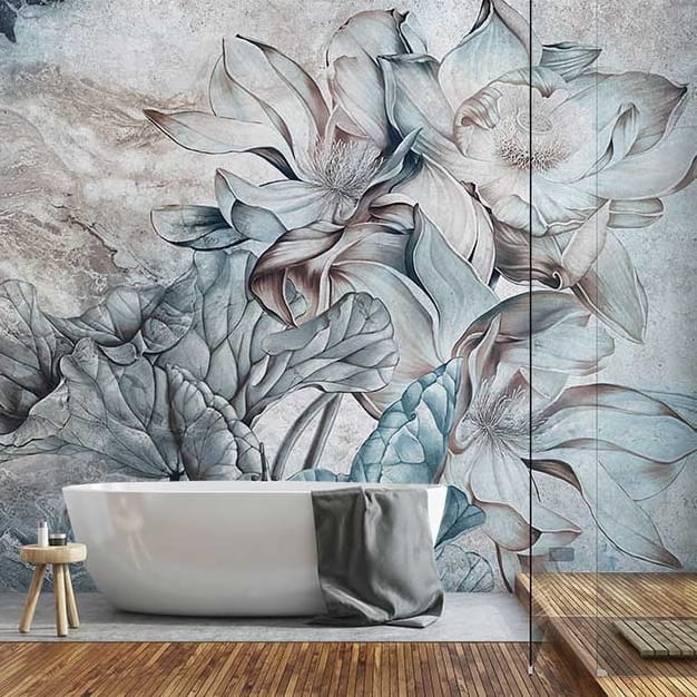 Akwarelowa tapeta ścienna na fizelinie Fleur Scharme Wonderwall Calipso kwiatowa abstrakcja