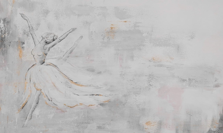 Etheral Wall Art fototapeta na wymiar baletnica w tańcu na szarym tle