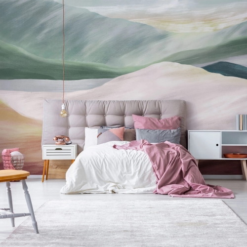 Wschód słońca nad wzgórzami obraz olejny - fototapeta na wymiar kolorowe szczyty