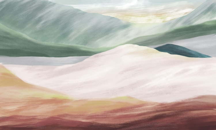 Wschód słońca nad wzgórzami obraz olejny - fototapeta na wymiar kolorowe szczyty