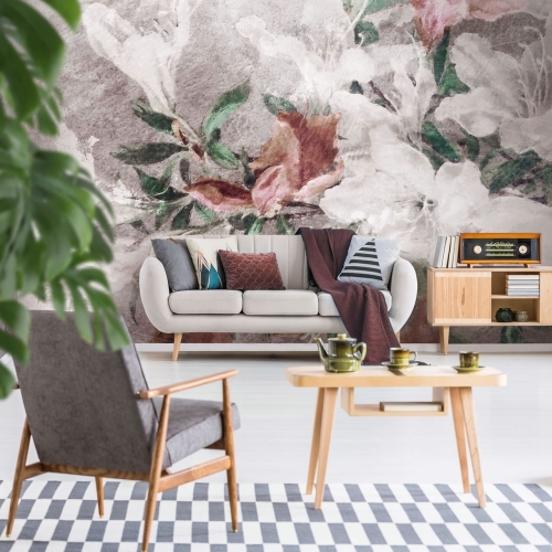 Kwiatowa fototapeta na betonowym tle - wymiar indywidualny Wall Art Gloria