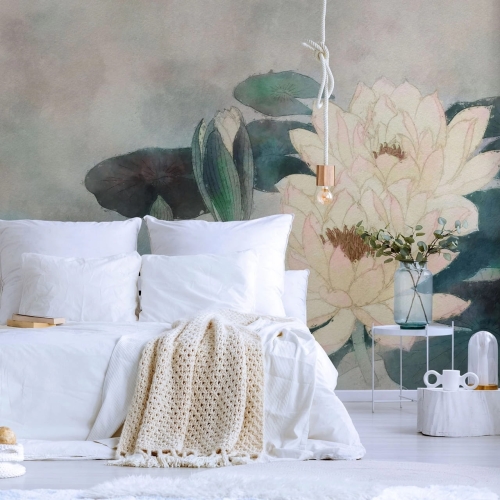 Lilie wodne akwarela Wall Art Ophelia - fototapeta wymiar indywidualny