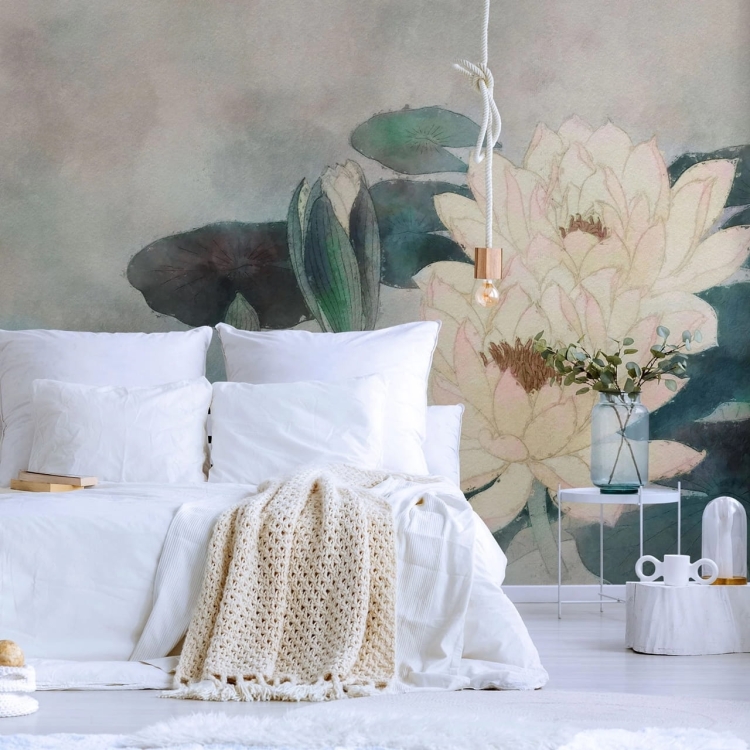 Lilie wodne akwarela Wall Art Ophelia - fototapeta wymiar indywidualny