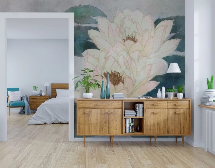 Lilie wodne akwarela Wall Art Ophelia - fototapeta wymiar indywidualny