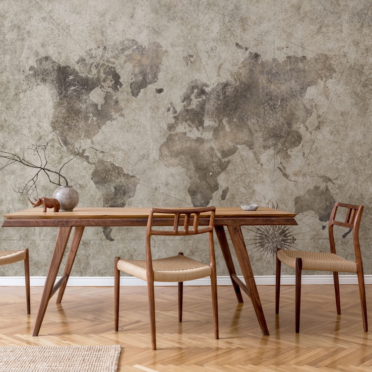 Mapa świata z różą wiatrów fototapeta na flizelinie - wymiar indywidualny