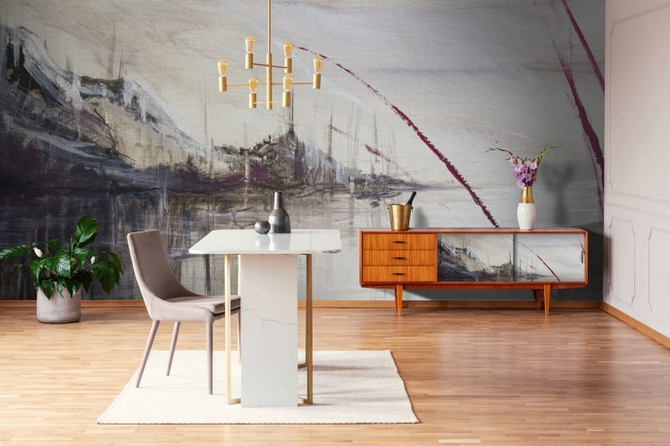 Wzgórza nad jeziorem i trzciny - fototapeta na wymiar jak obraz olejny na płótnie