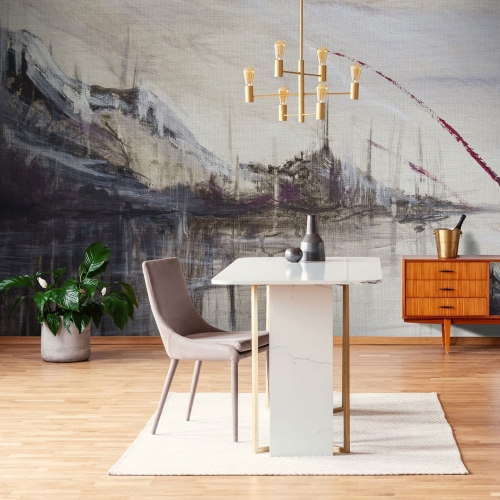 Wzgórza nad jeziorem i trzciny - fototapeta na wymiar jak obraz olejny na płótnie