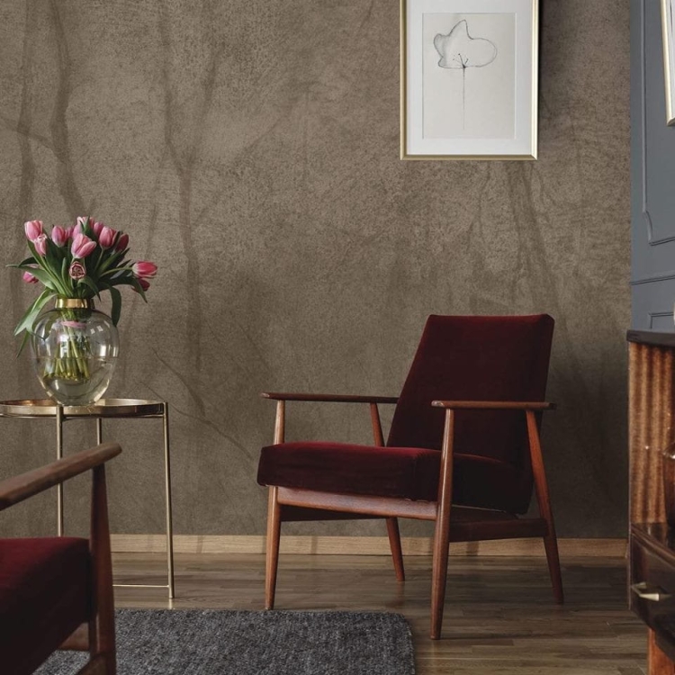 Foggy Day mglisty las z ciemnymi sylwetkami drzew - fototapeta na flizelinie