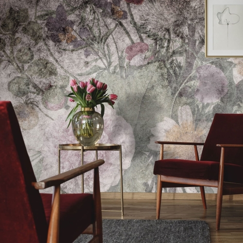 Mystery Garden pastelowa fototapeta z kwiatowym motywem - wymiar indywidualny