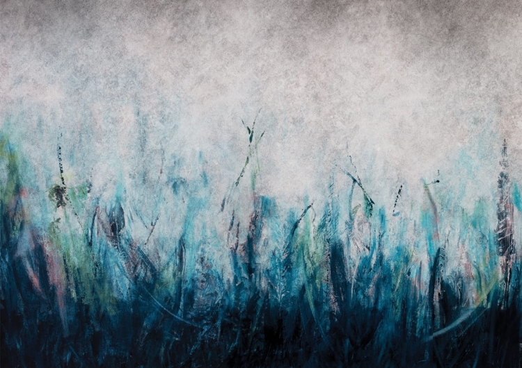 Łąka na betonowym tle fototapeta na wymiar indywidualny - niebieska