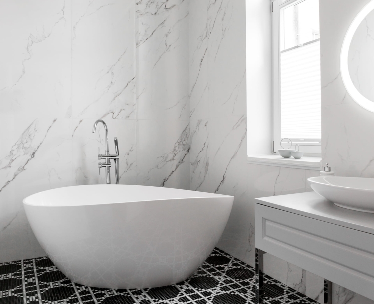 Pure B&W RADIANT 15 czarno-biała mozaika uniwersalna kamienna