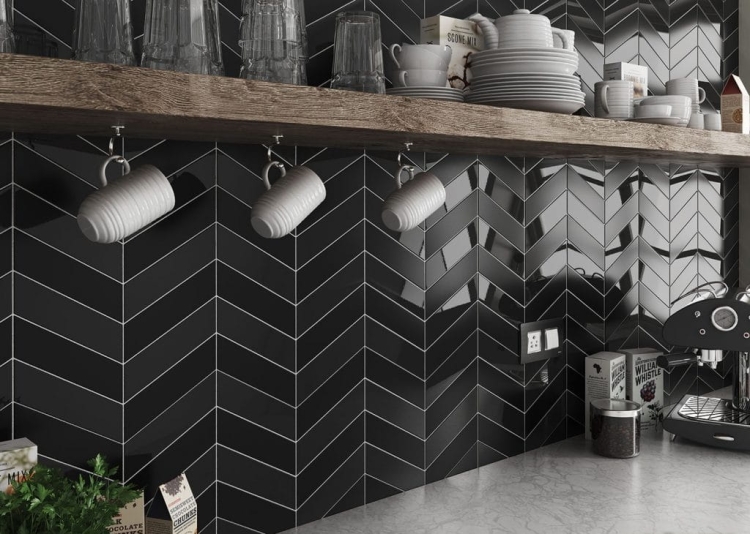 Royal Chevron Black czarna matowa mozaika jodełka uniwersalna szewrony