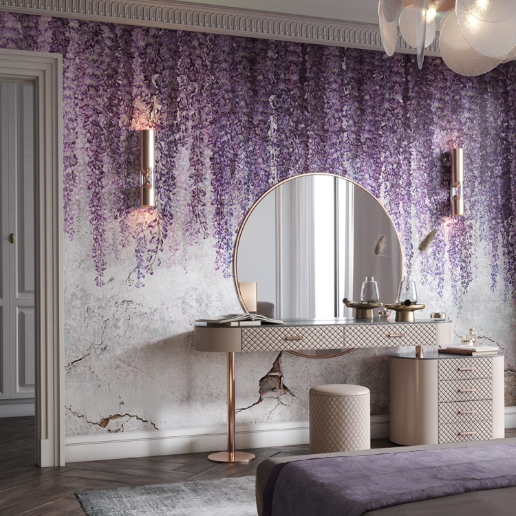Wonderwall Wisteria Flowers kwiaty Glycynii na murze tapeta ścienna na fizelinie