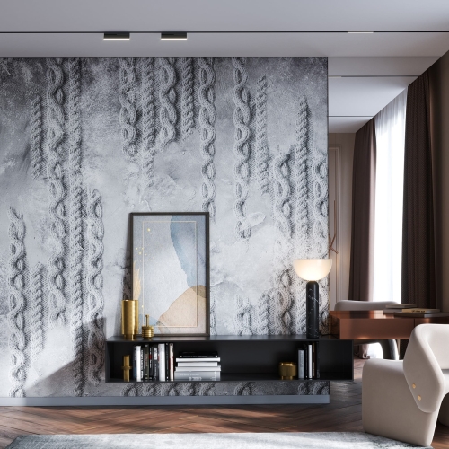 Alpaca Wonderwal przytulna tapeta ścienna z motywem wełnianianego pledu plecionka