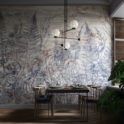 Tillia szkicowane liście paproci Wonderwall fototapeta na fizelinie na wymiar