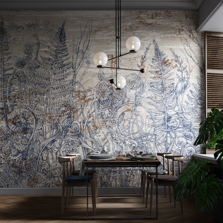 Tillia szkicowane liście paproci Wonderwall fototapeta na fizelinie na wymiar