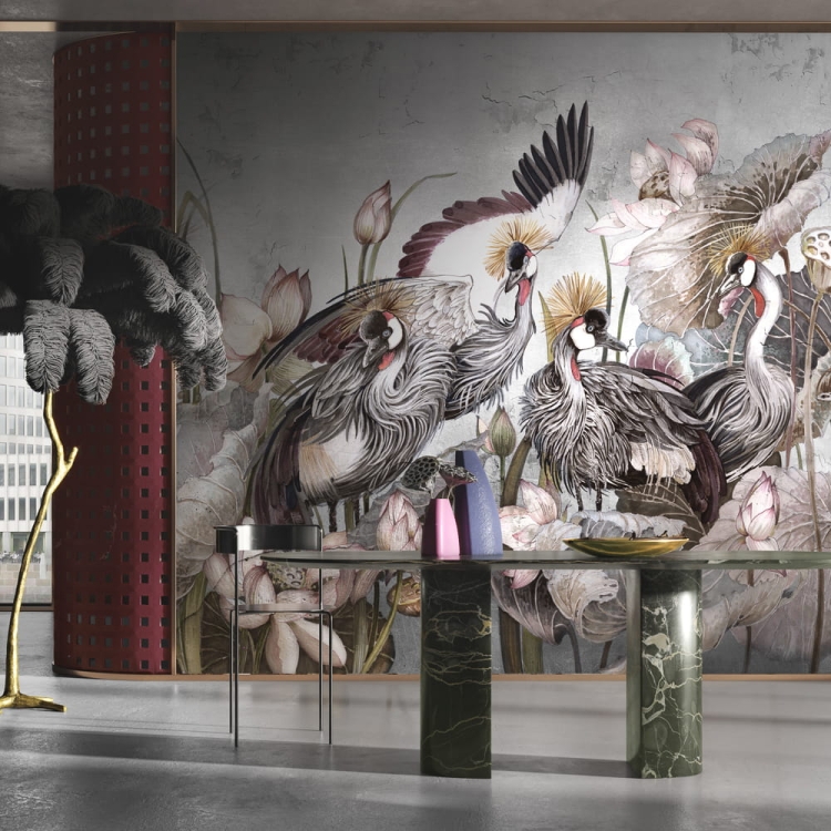 Tiara Wonderwall Studio fototapeta na wymiar egzotyczne ptaki i kwiaty lotosu