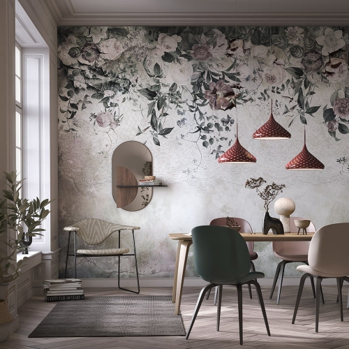 Kwiecista tapeta ścienna na fizelinie Fleur Scharme Wonderwall Marlen romantyczne koronki